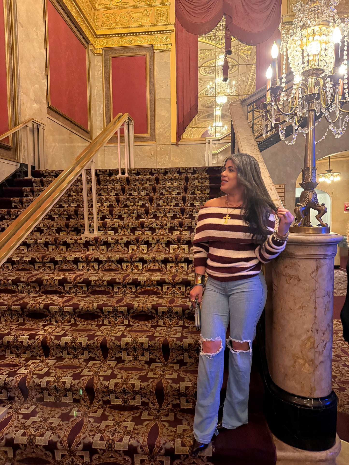 Burgundy Stripes offshoulder Top