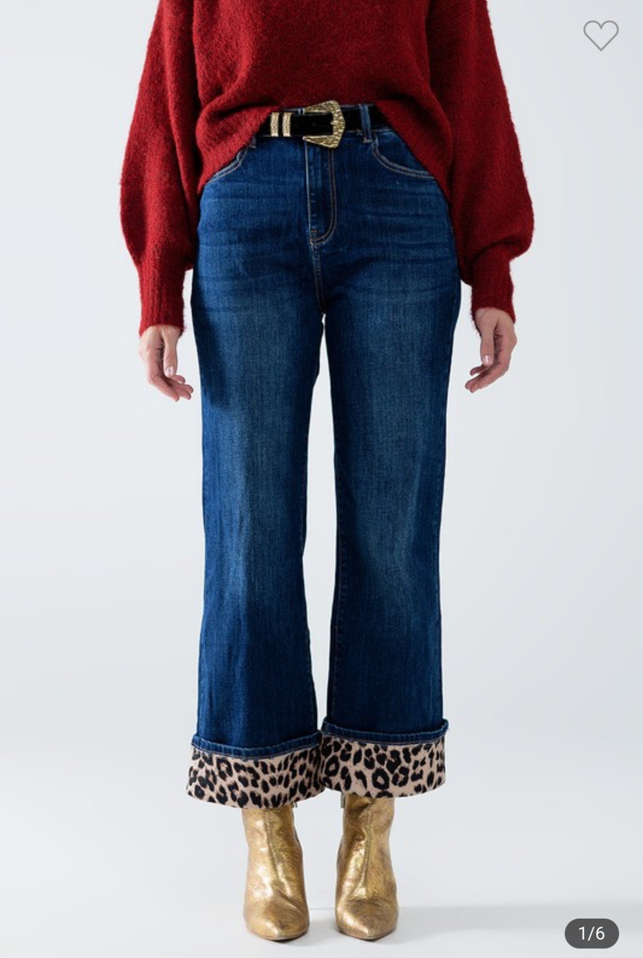 Wide Leg Jeans with Leopard trim