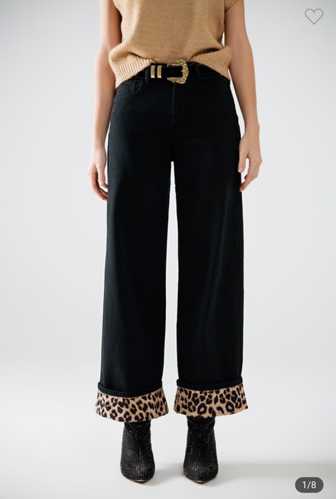 Wide Leg Jeans with Leopard trim