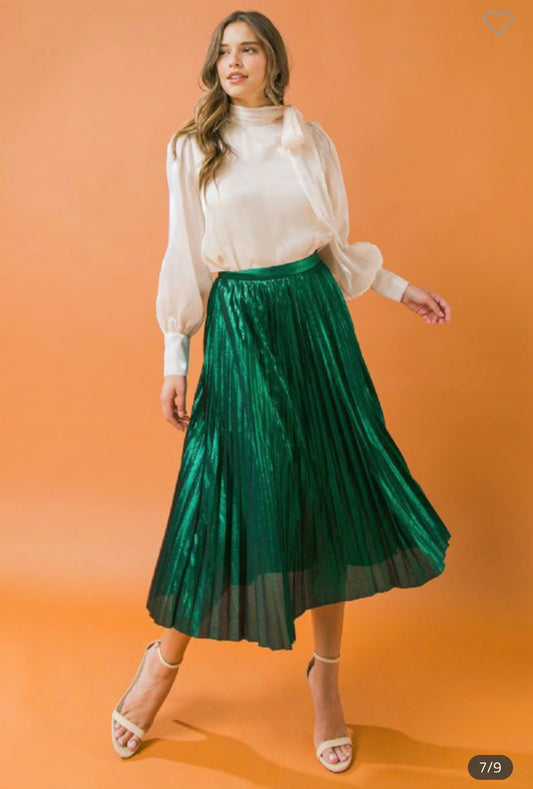 Metallic Green Midi Skirt