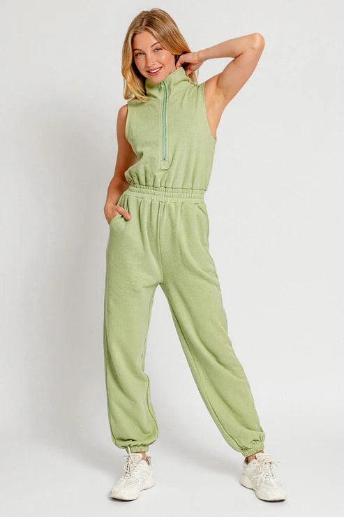 Green Zipper Jumpsuit