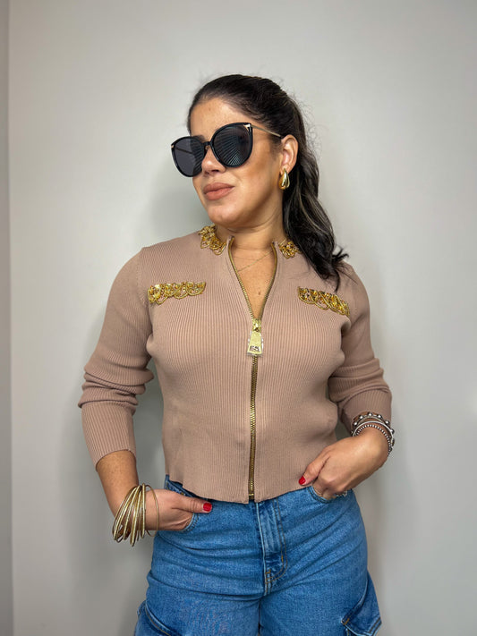 Gold chains Taupe Cardigan