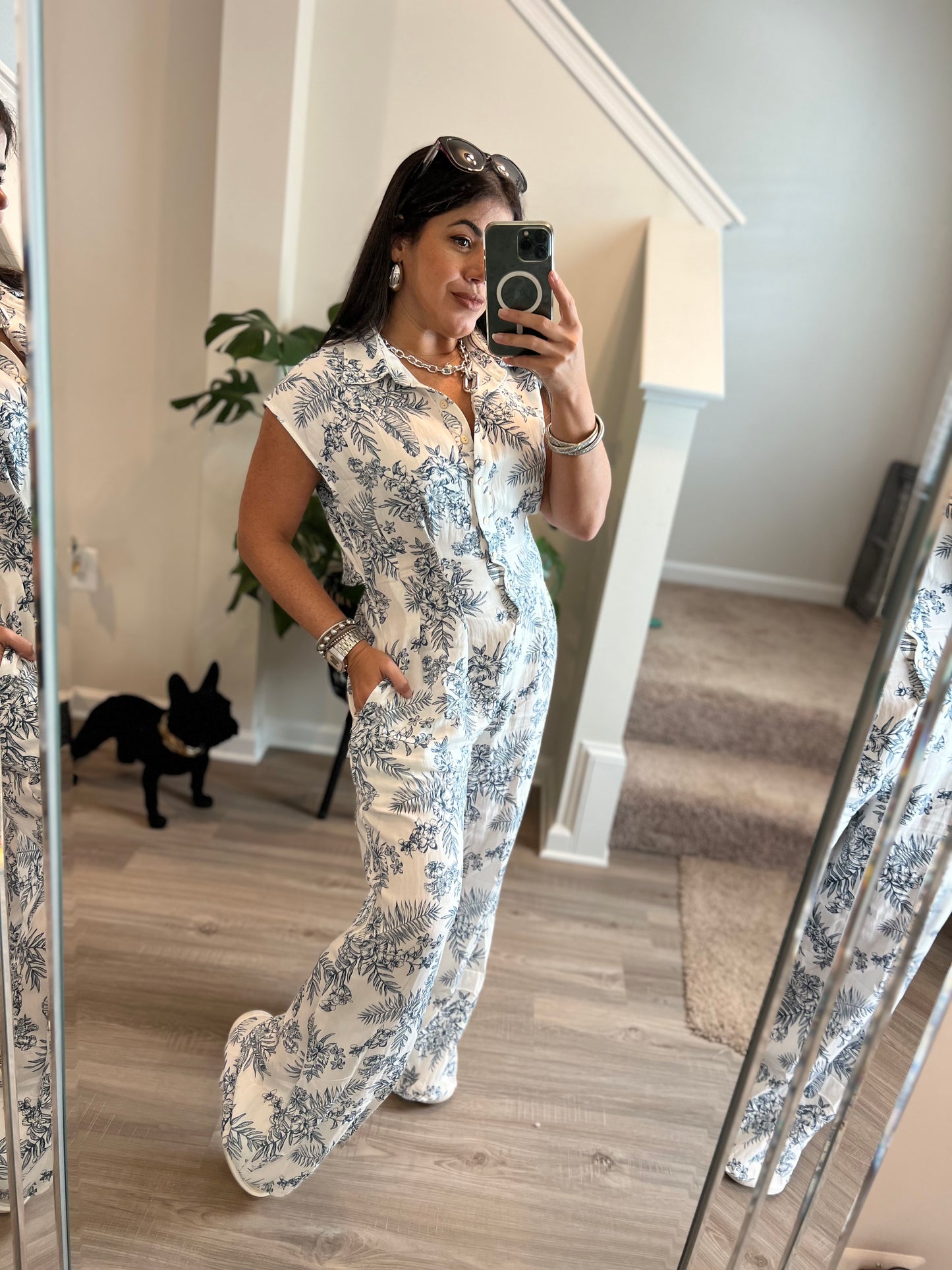 Blue Roses Cut Out Jumpsuit