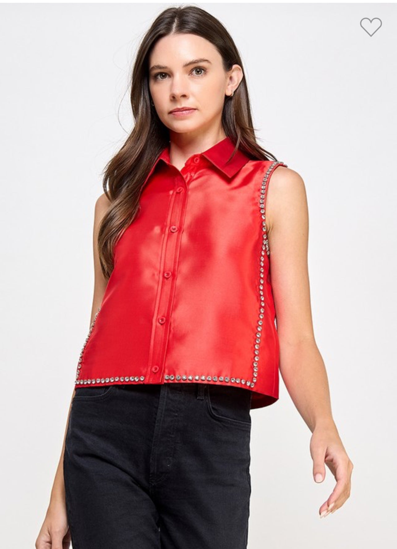 Red Rhinestone detailed Blouse