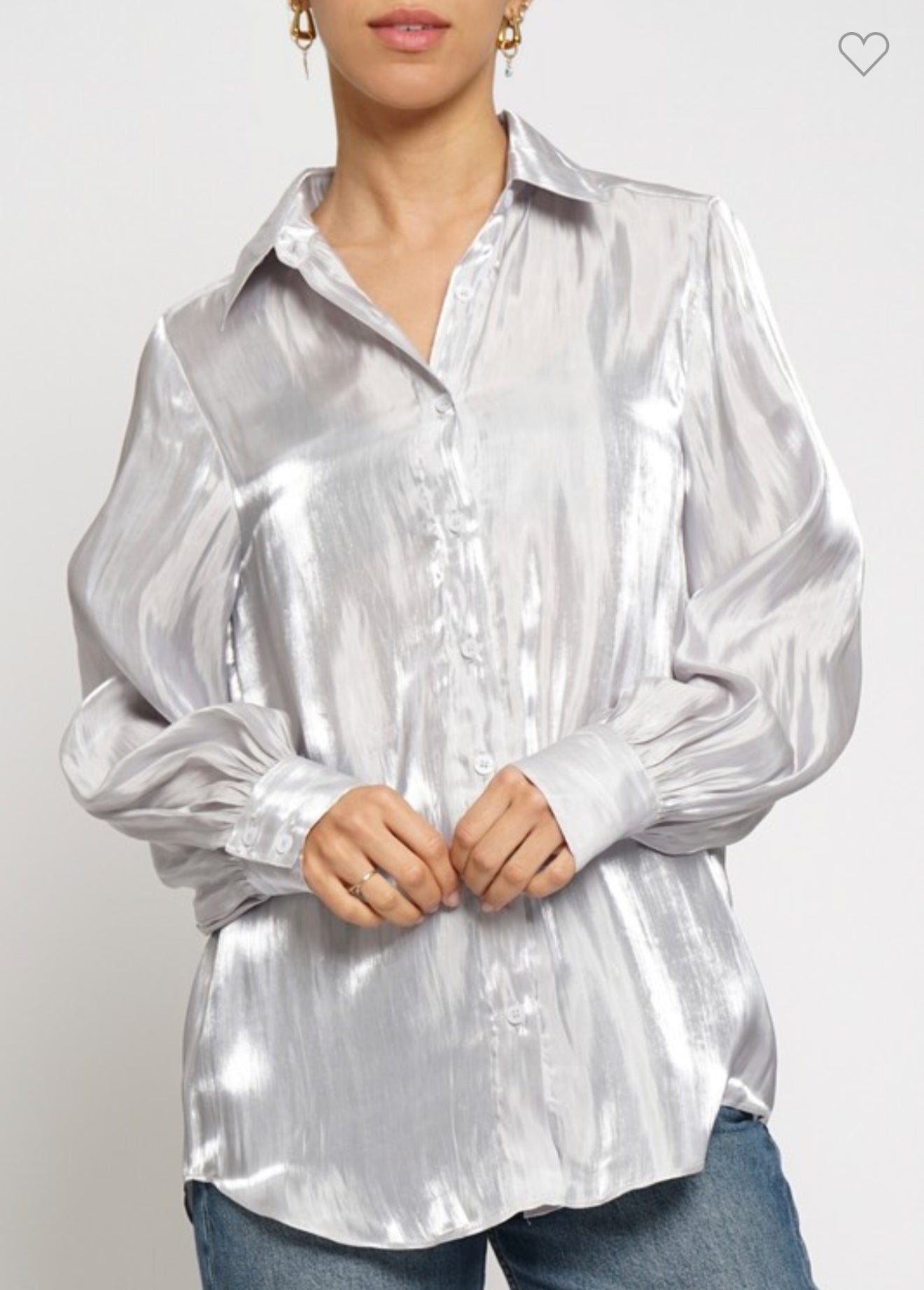 Silver button down shirt