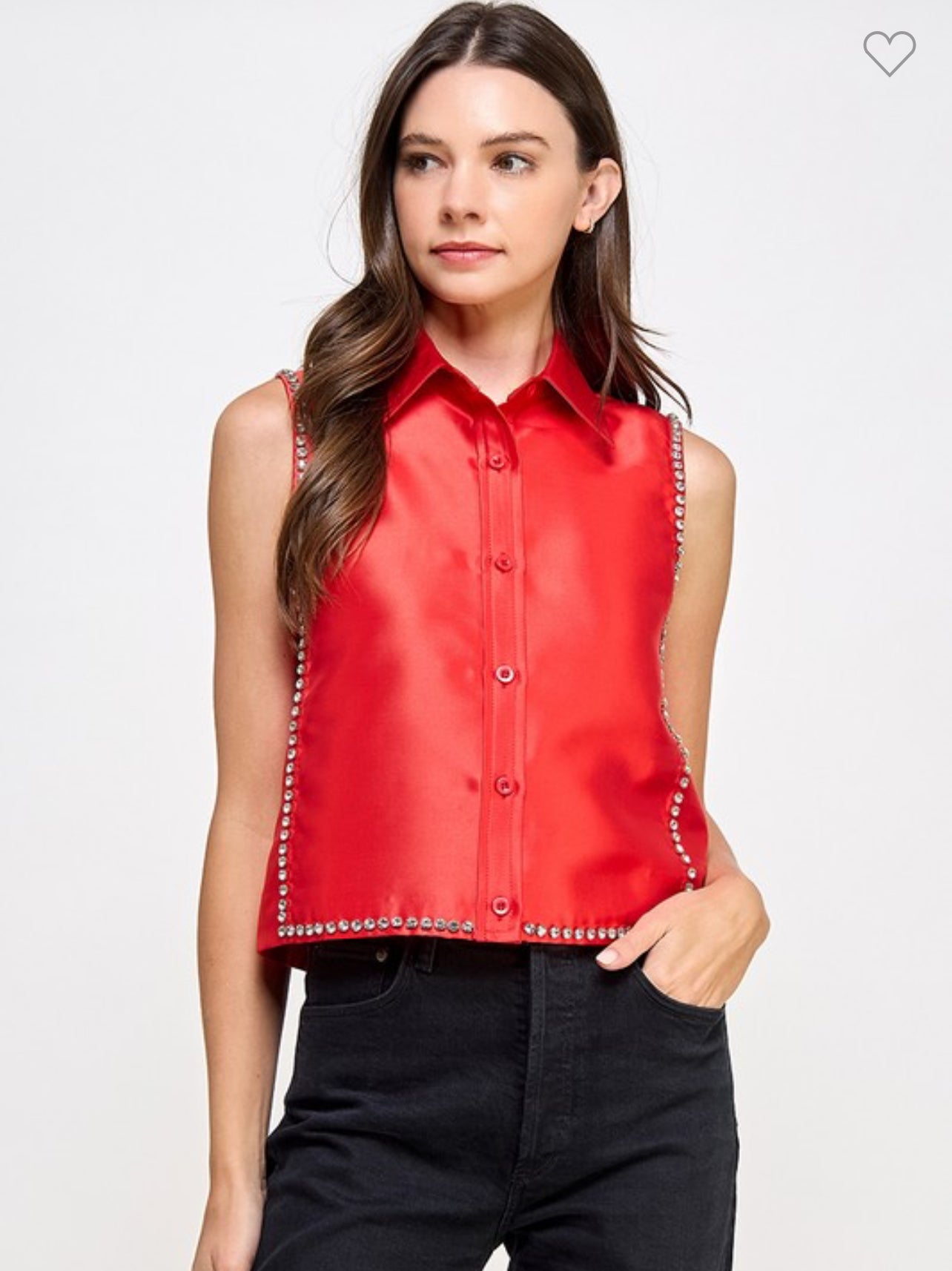 Red Rhinestone detailed Blouse