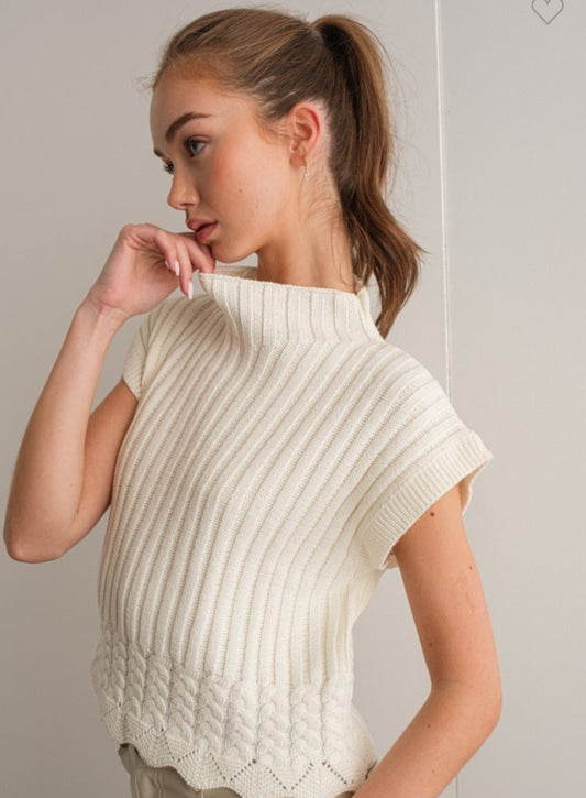 Cream Turtleneck Sweater Top