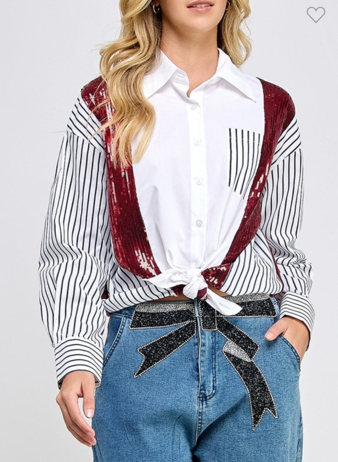 Red Sequin Wide Stripe Blouse