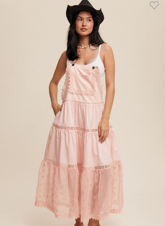 Peach Crochet Overall Dress
