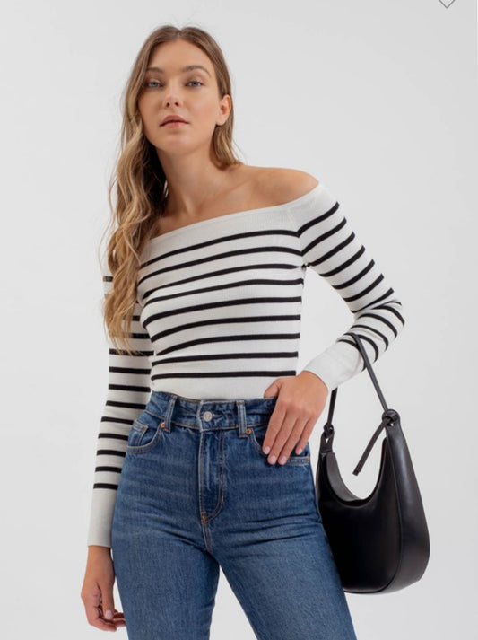 Black Stripes Offshoulder Top