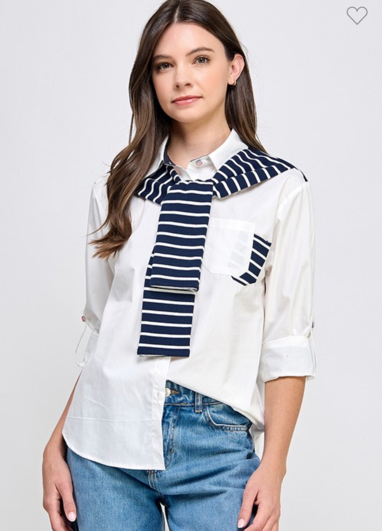 Blue Stripes Scarf Blouse