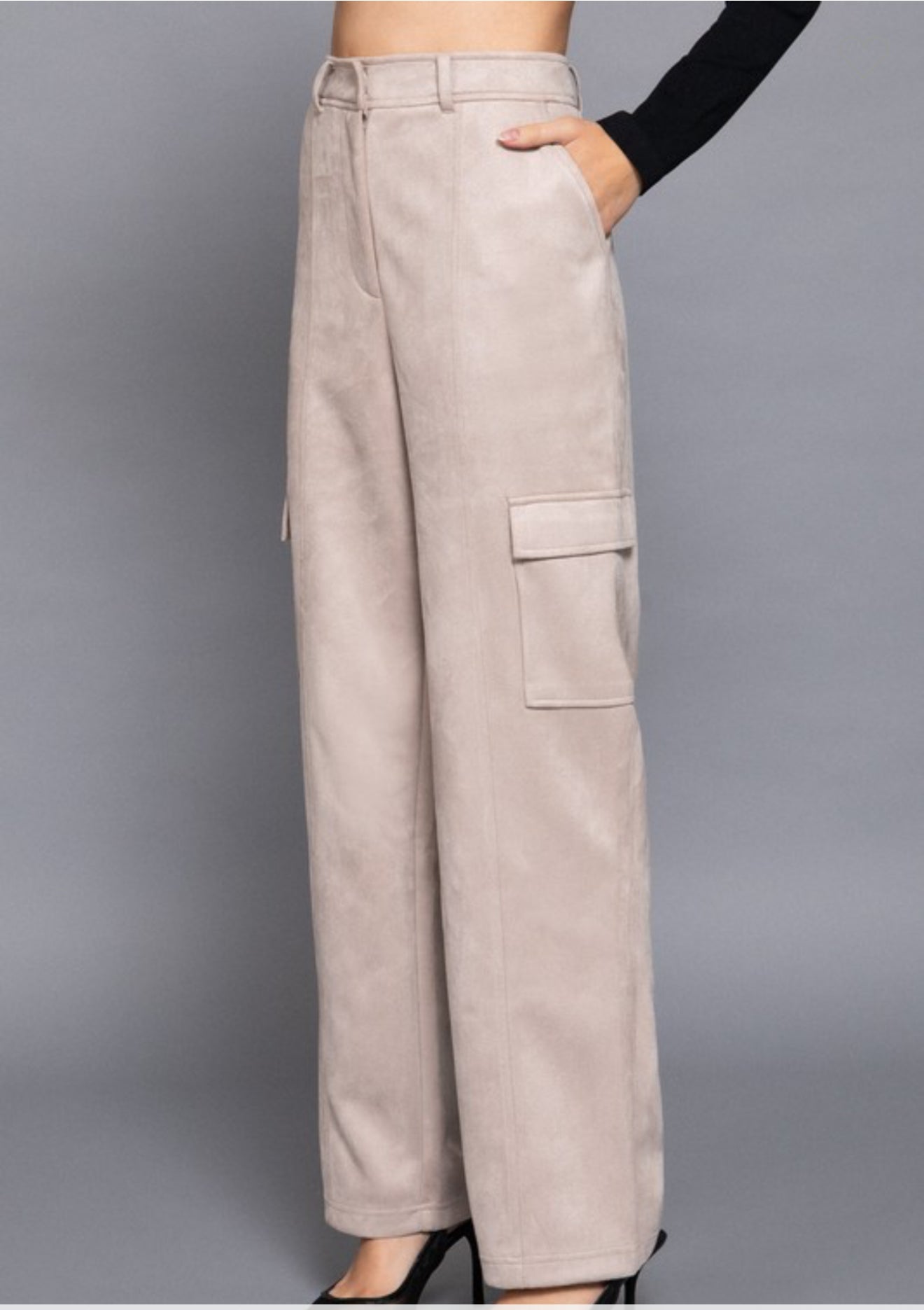 Beige Suede Cargo Pants