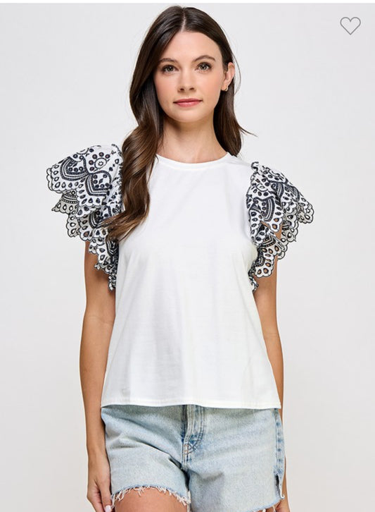 Laced Ruffle White Top