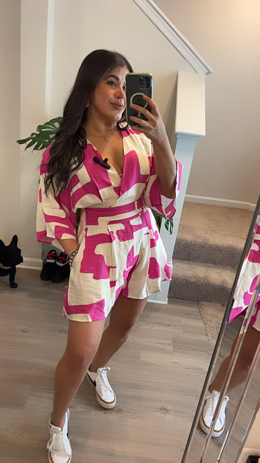 Pink abstract Romper