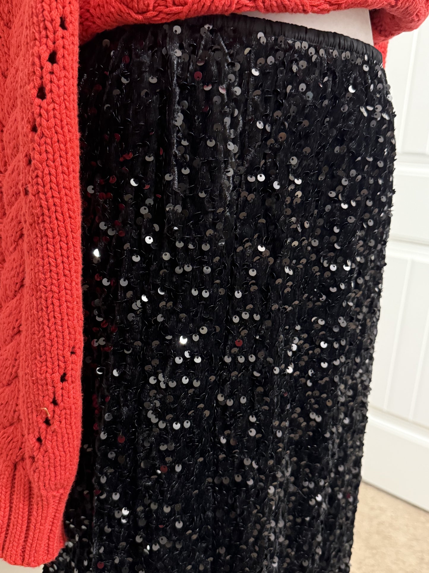 Black Sequin Long Skirt