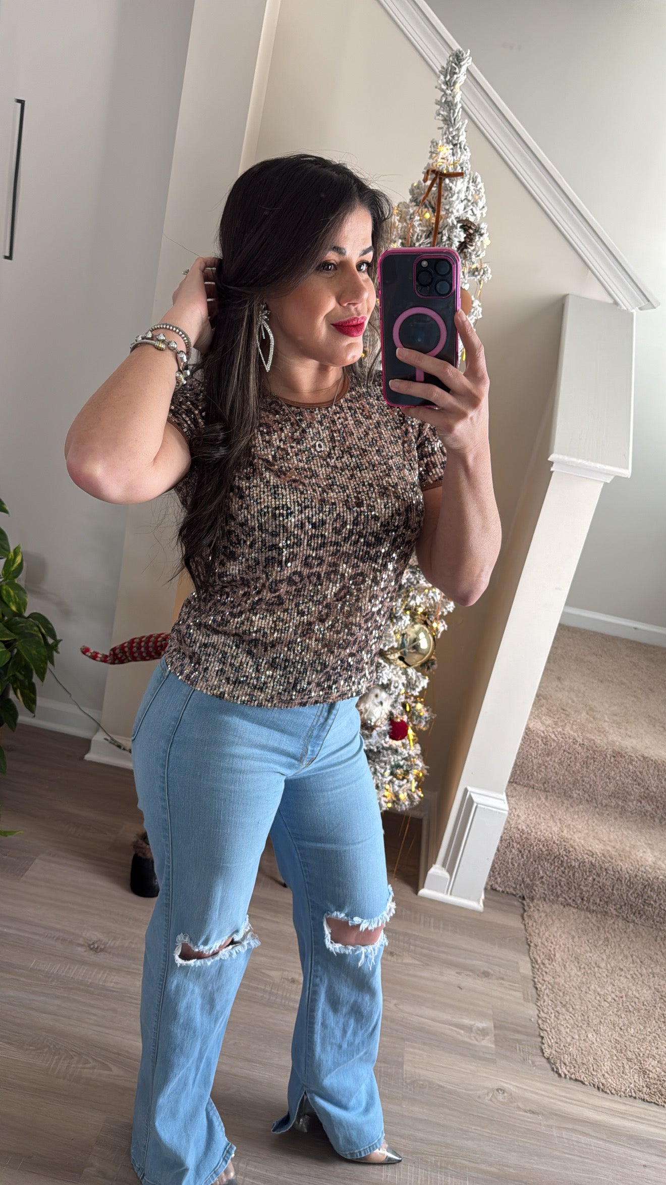 Sequin Leopard Top