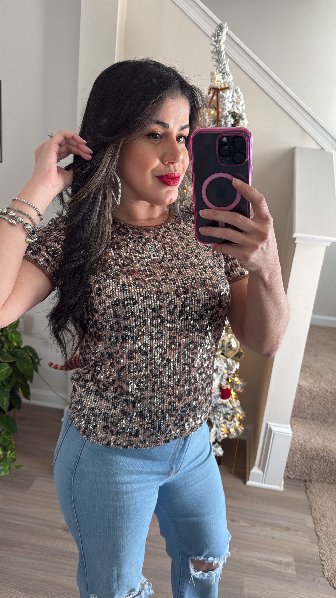 Sequin Leopard Top